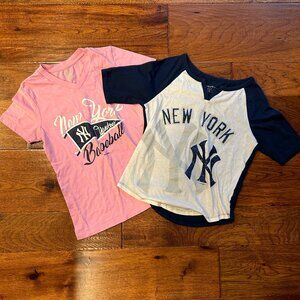 Girls New York Yankees Baseball Shirts - Pink Blue - Size Medium 10/12